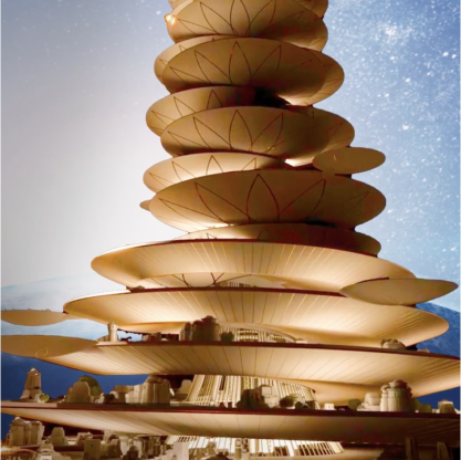 A modern building with unique architecture at New Murabba