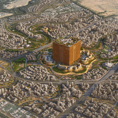 New Murabba view showing the green areas and modern building alongside to The Mukaab.