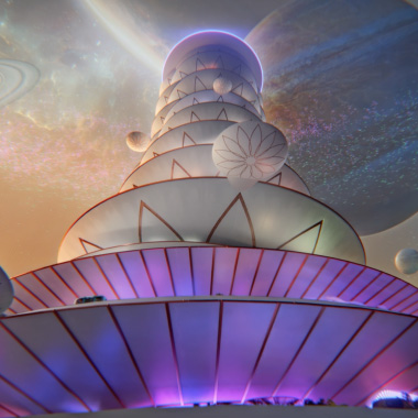 برج رقمي حديث مع إضاءة خاصة.