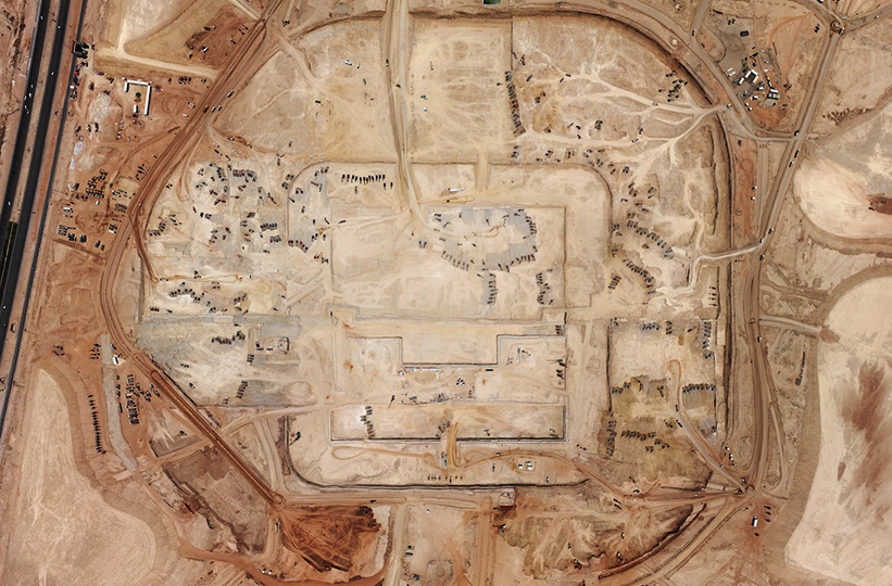 Aerial photograph of excavation works at New Murabba